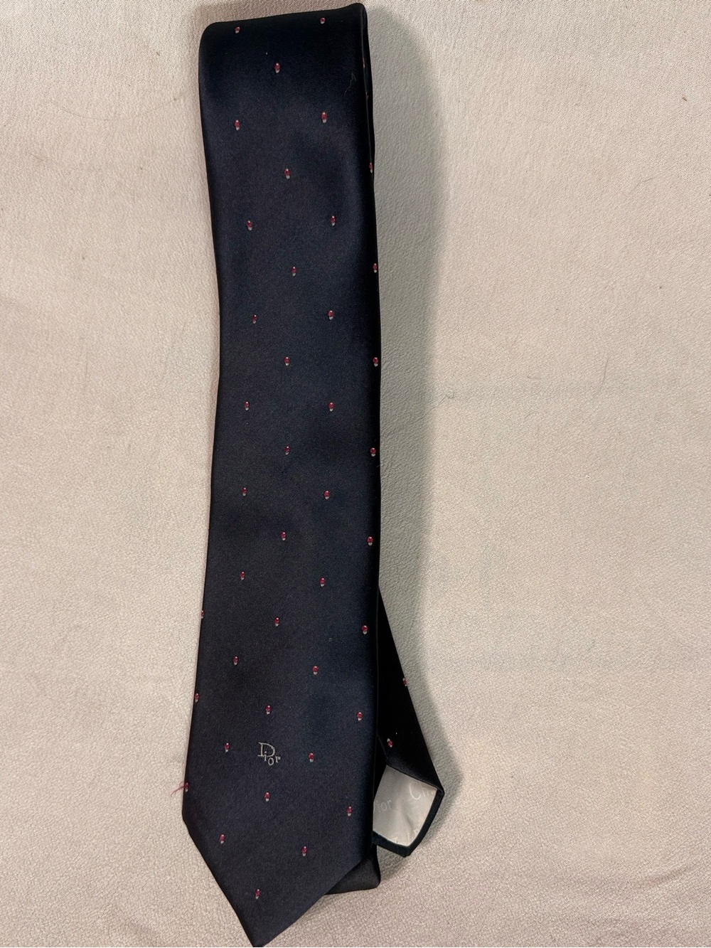 Christian Dior Monsieur Navy Red Logo Necktie NWOT